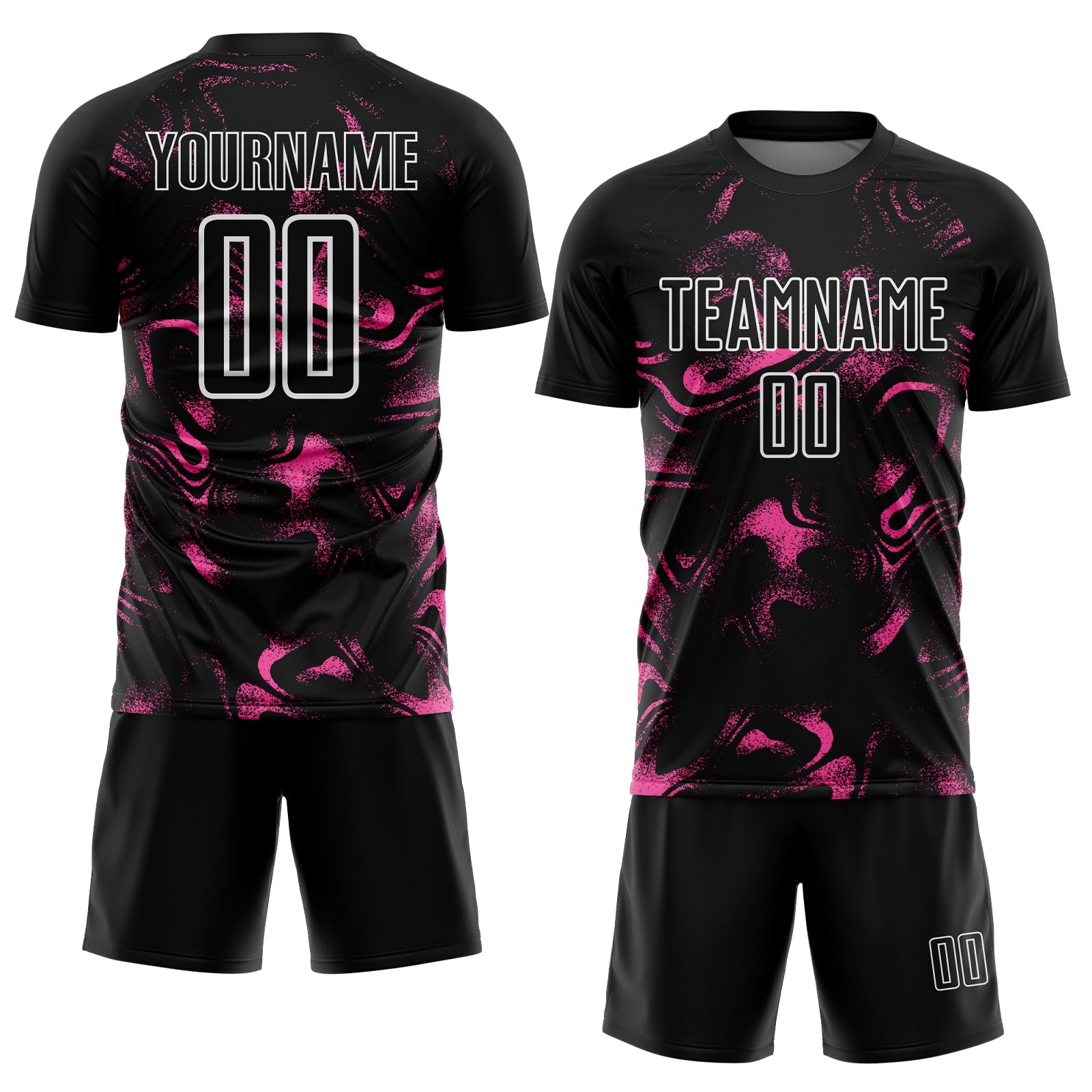 Custom Black Pink-White Abstract Liquid Sublimation Soccer Uniform Jersey view 2