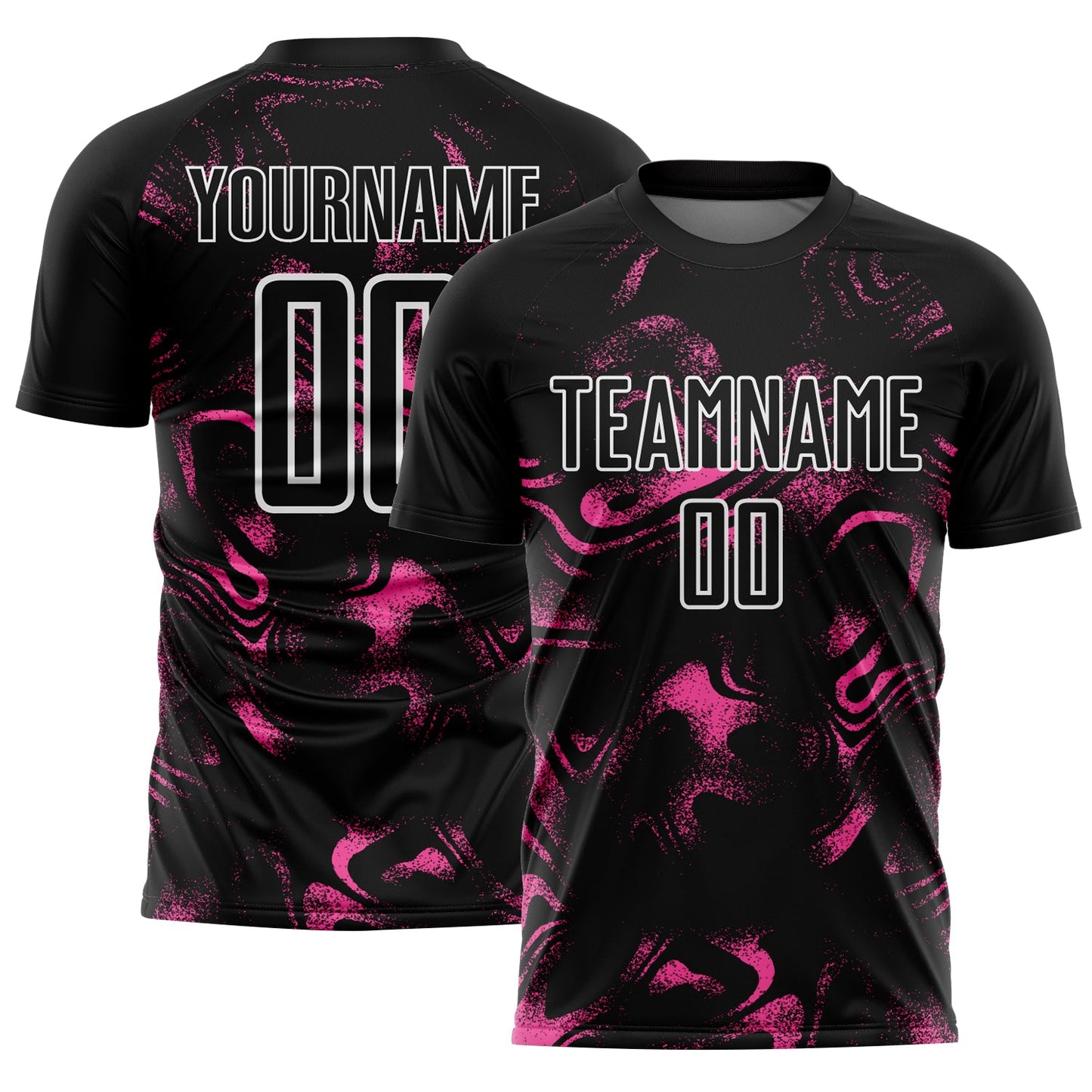 Custom Black Pink-White Abstract Liquid Sublimation Soccer Uniform Jersey - Main View