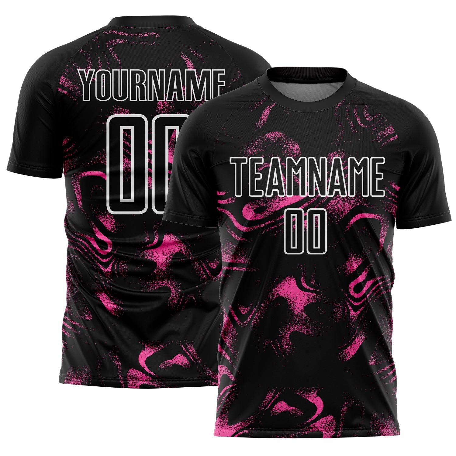 Custom Black Pink-White Abstract Liquid Sublimation Soccer Uniform Jersey - Main View