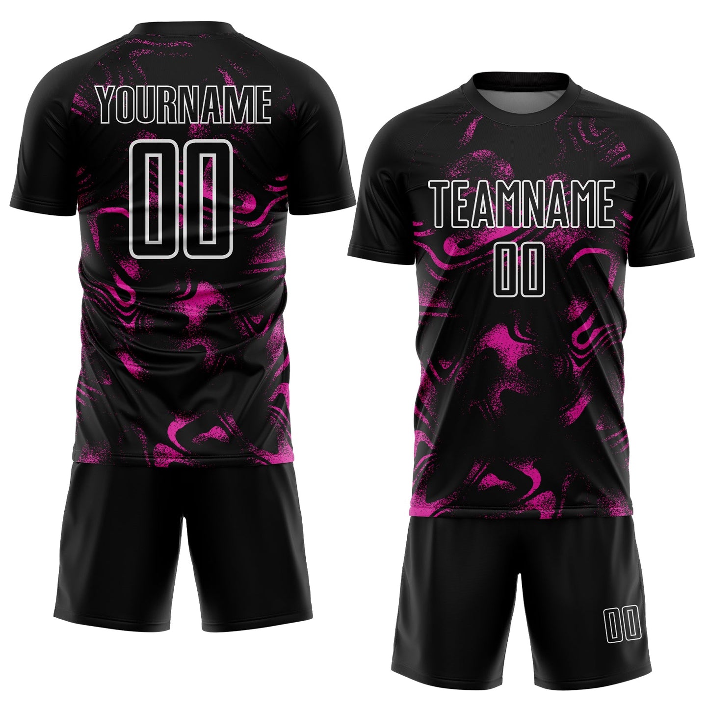 Custom Black Deep Pink-White Abstract Liquid Sublimation Soccer Uniform Jersey view 2