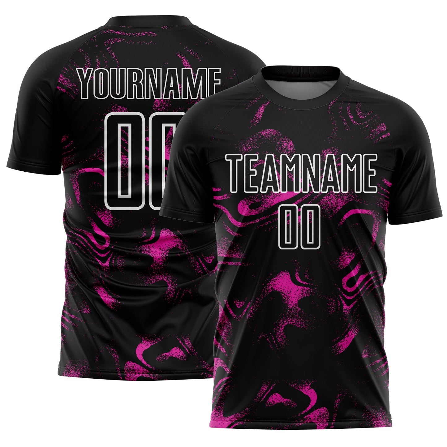 Custom Black Deep Pink-White Abstract Liquid Sublimation Soccer Uniform Jersey - Main View