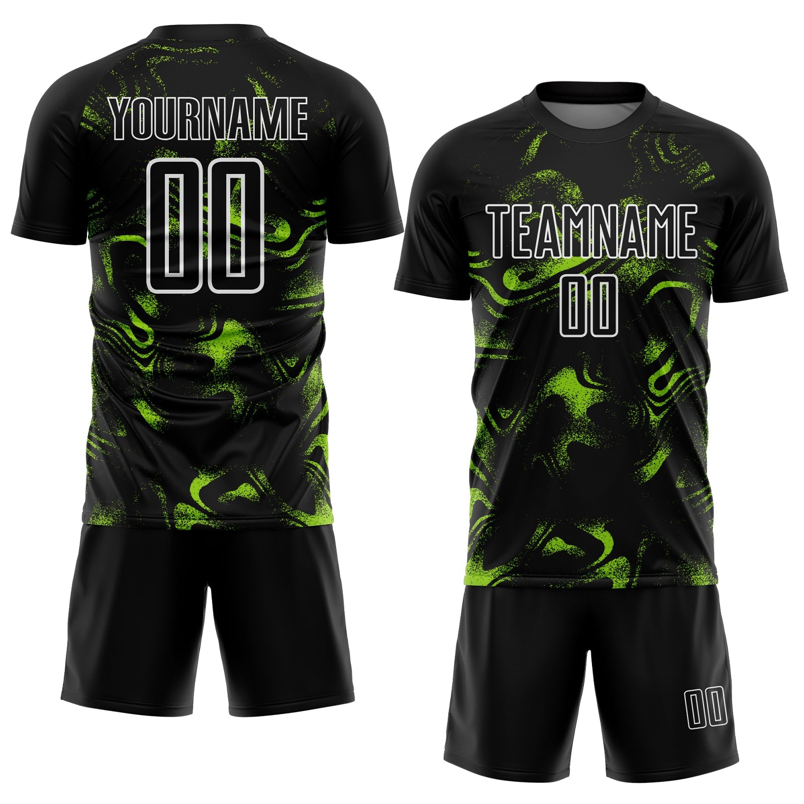 Custom Black Neon Green-White Abstract Liquid Sublimation Soccer Uniform Jersey view 2