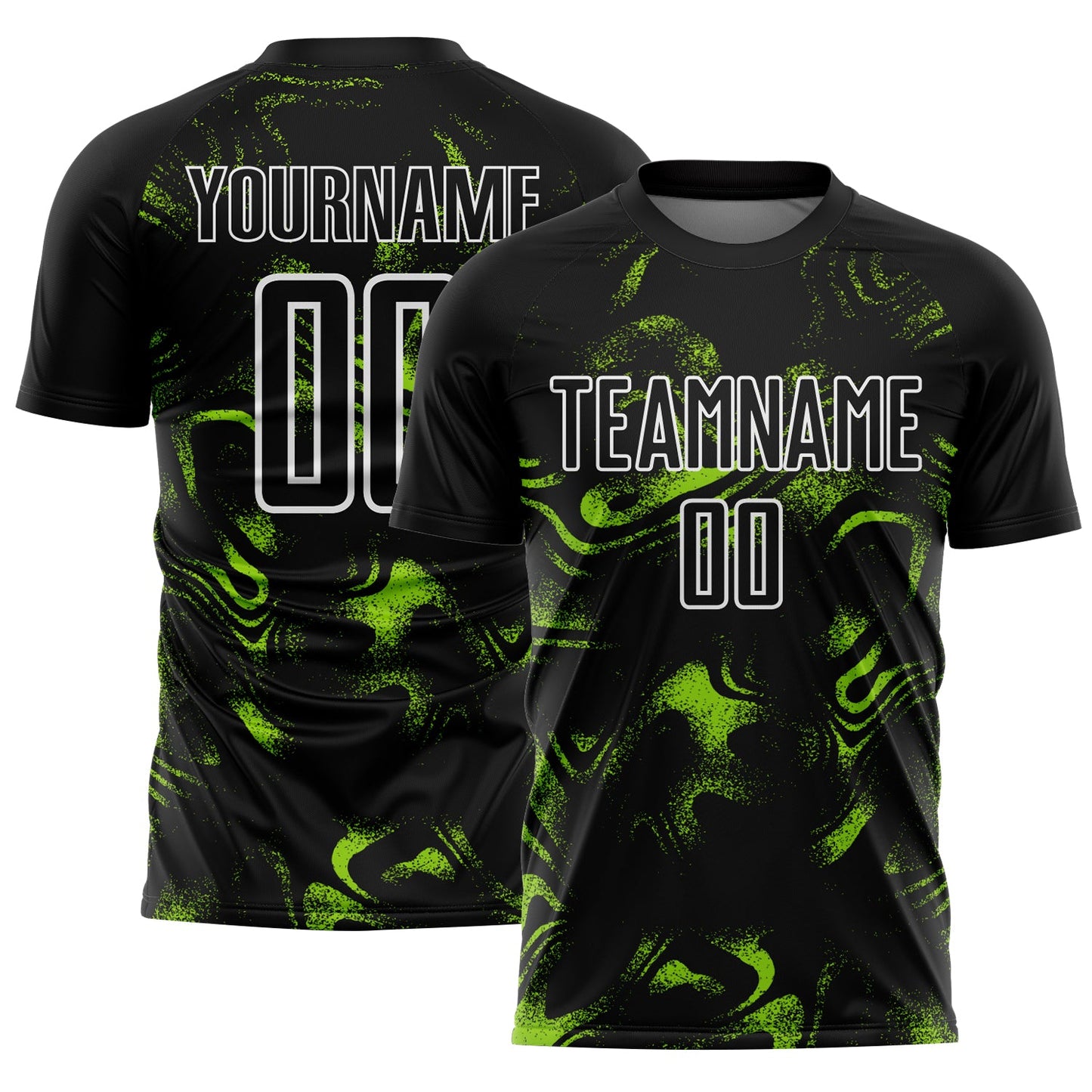 Custom Black Neon Green-White Abstract Liquid Sublimation Soccer Uniform Jersey - Main View