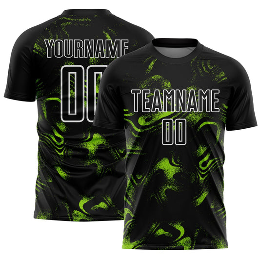 Custom Black Neon Green-White Abstract Liquid Sublimation Soccer Uniform Jersey - Main View