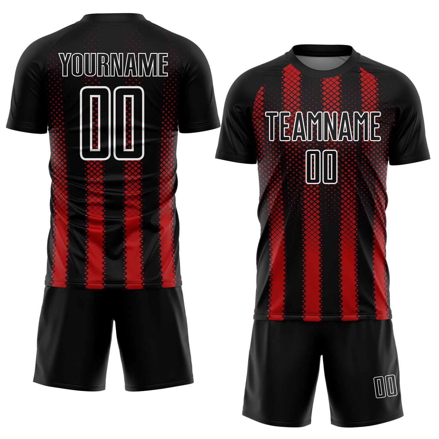 Custom Black Red-White Geometric Shape Sublimation Soccer Uniform Jersey view 2