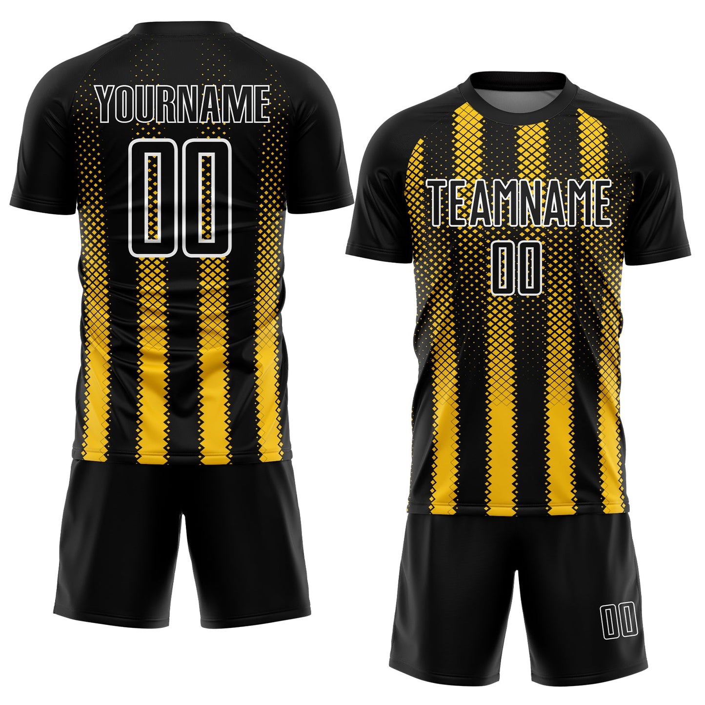 Custom Black Yellow-White Geometric Shape Sublimation Soccer Uniform Jersey view 2