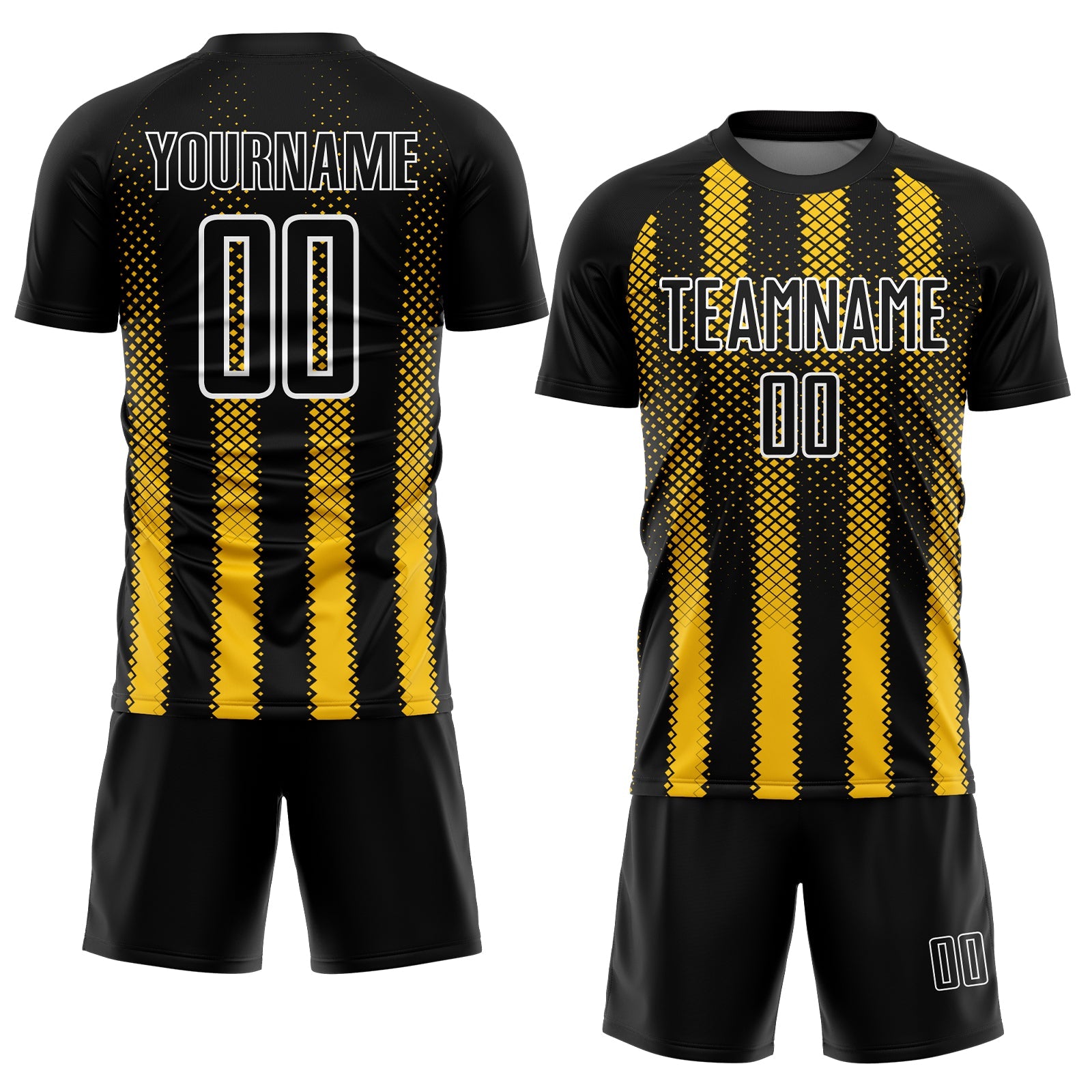Custom Black Yellow-White Geometric Shape Sublimation Soccer Uniform Jersey view 2