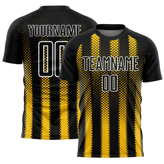 Custom Black Yellow-White Geometric Shape Sublimation Soccer Uniform Jersey - Main View