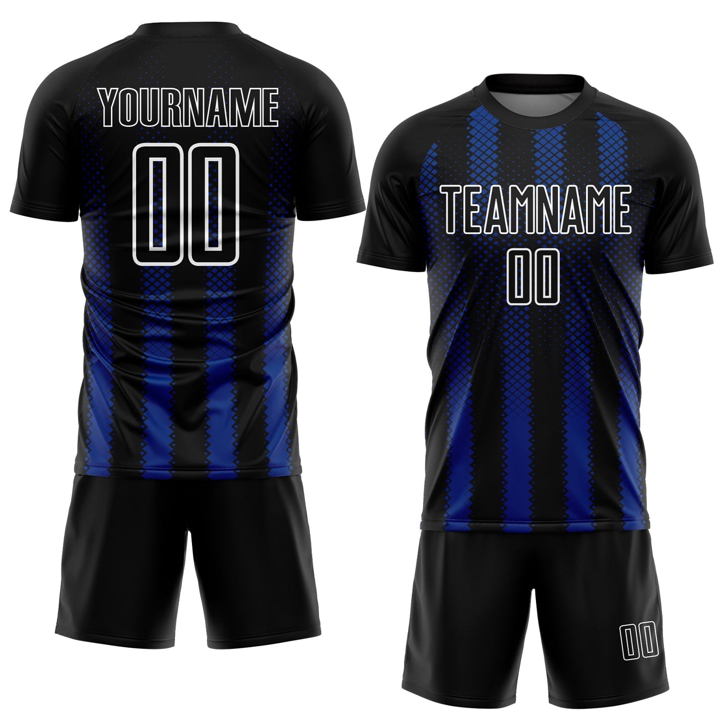 Custom Black Royal-White Geometric Shape Sublimation Soccer Uniform Jersey view 2