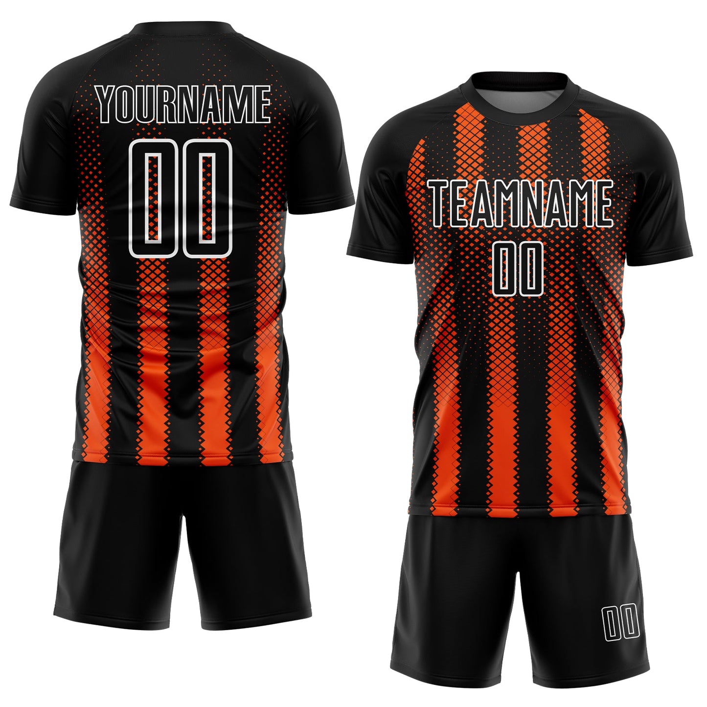Custom Black Orange-White Geometric Shape Sublimation Soccer Uniform Jersey view 2