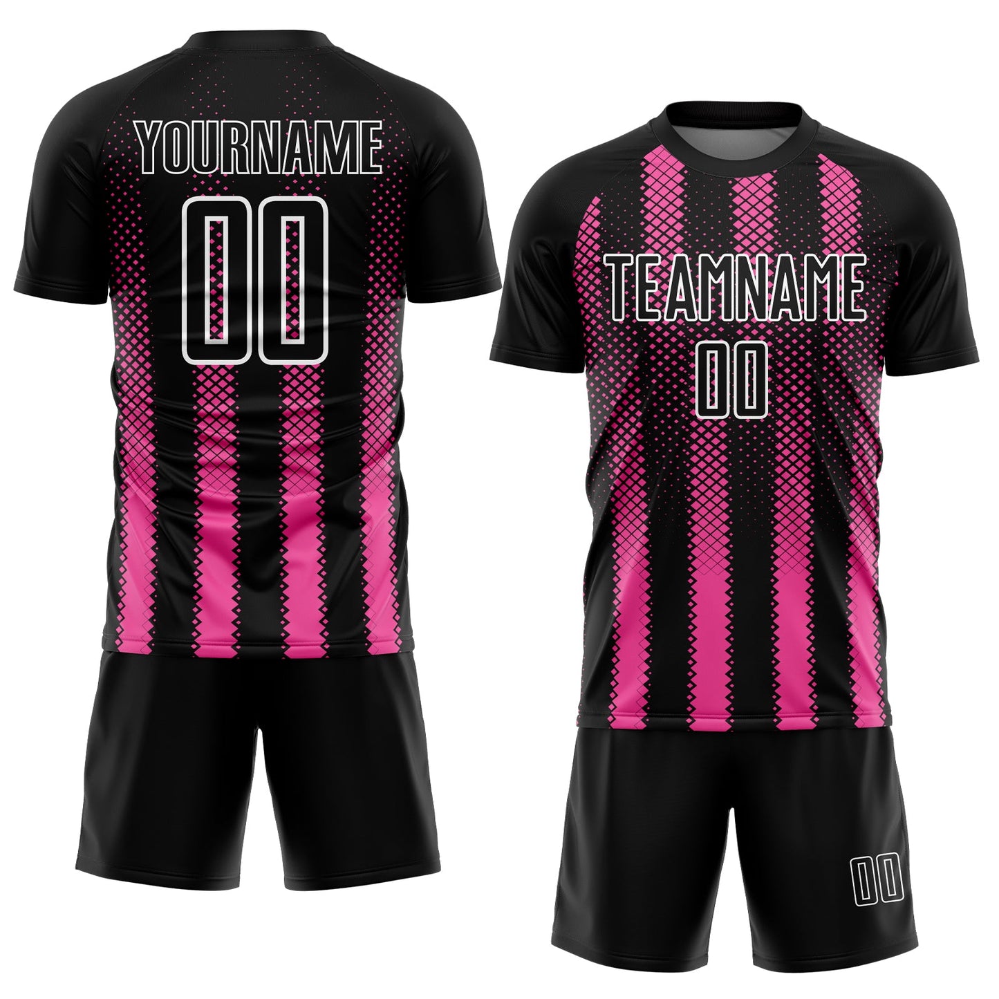 Custom Black Pink-White Geometric Shape Sublimation Soccer Uniform Jersey view 2