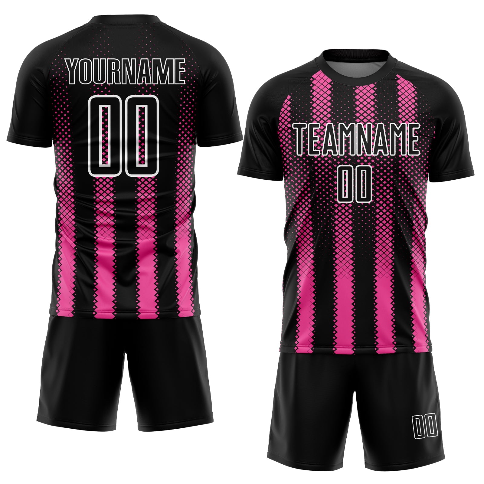 Custom Black Pink-White Geometric Shape Sublimation Soccer Uniform Jersey view 2