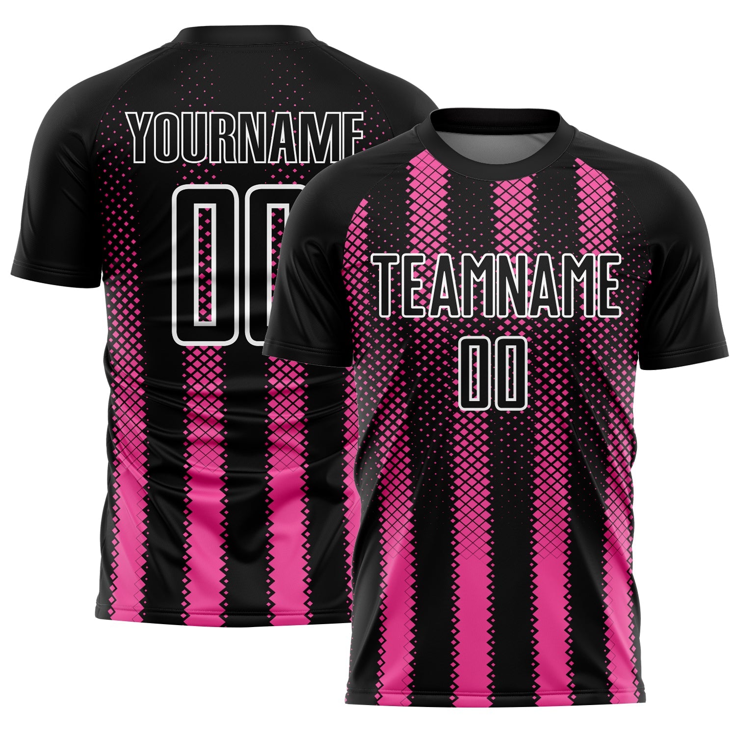 Custom Black Pink-White Geometric Shape Sublimation Soccer Uniform Jersey - Main View