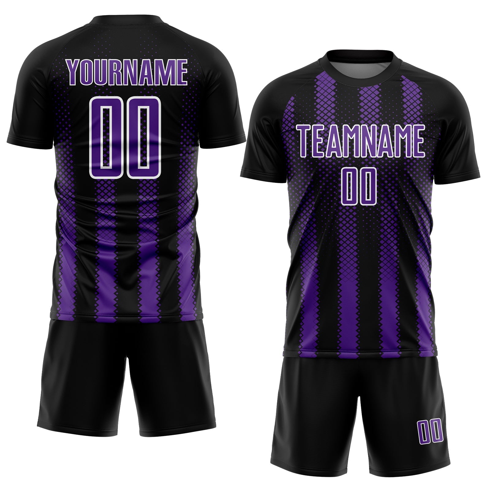 Custom Black Purple-White Geometric Shape Sublimation Soccer Uniform Jersey view 2