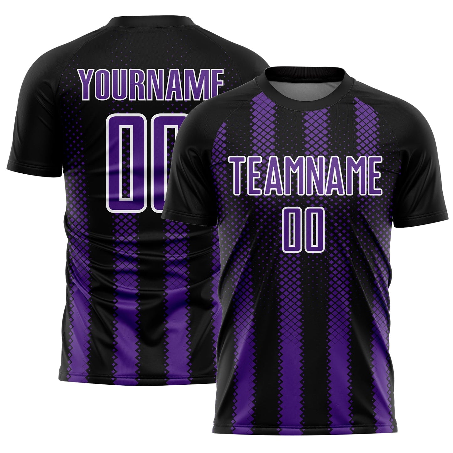 Custom Black Purple-White Geometric Shape Sublimation Soccer Uniform Jersey - Main View