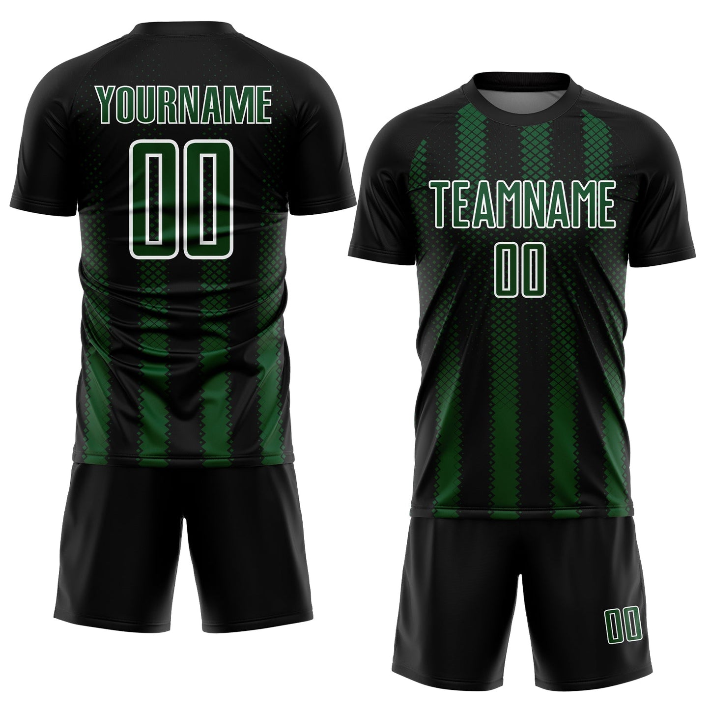 Custom Black Green-White Geometric Shape Sublimation Soccer Uniform Jersey view 2