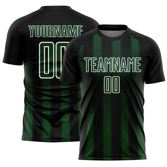 Custom Black Green-White Geometric Shape Sublimation Soccer Uniform Jersey - Main View