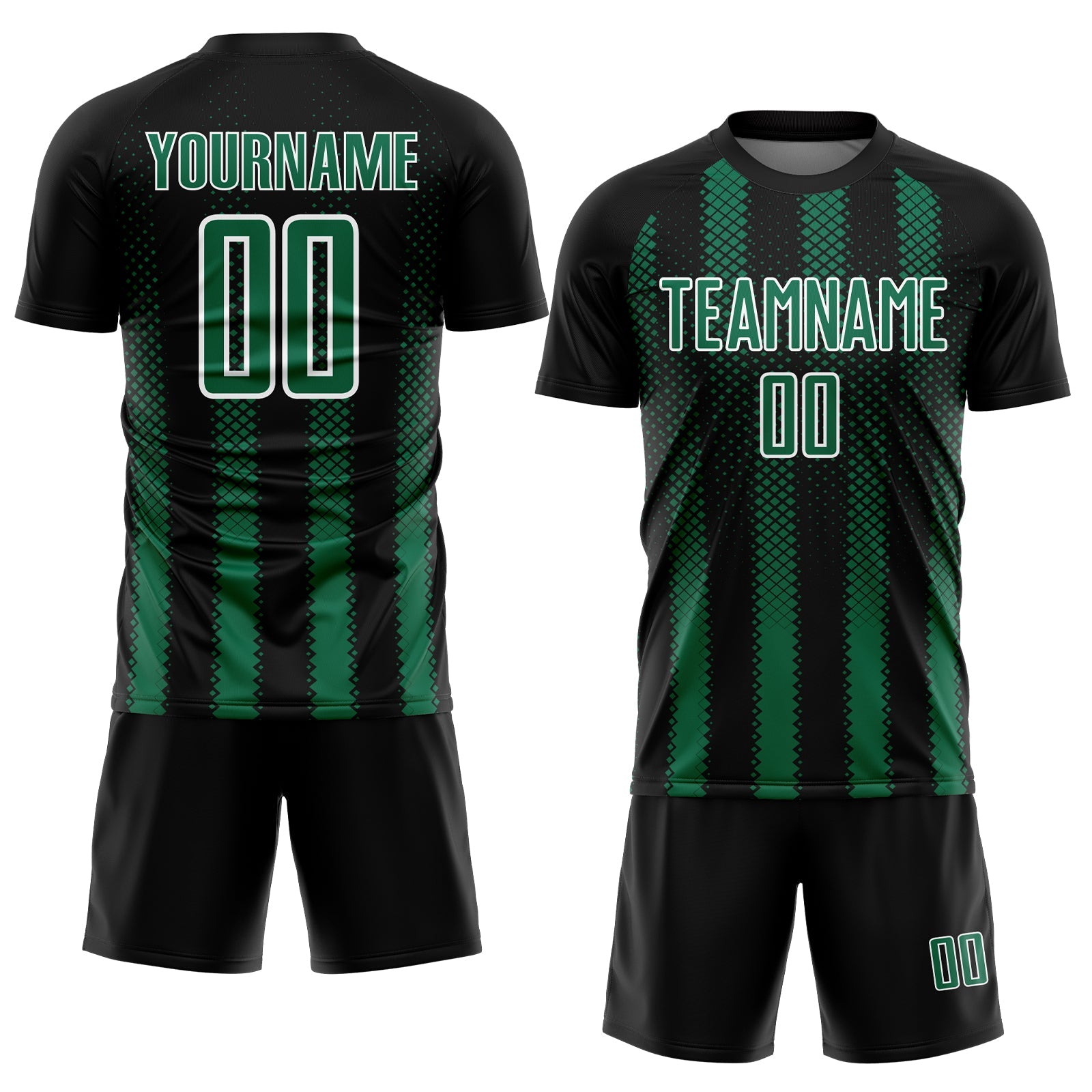 Custom Black Kelly Green-White Geometric Shape Sublimation Soccer Uniform Jersey view 2