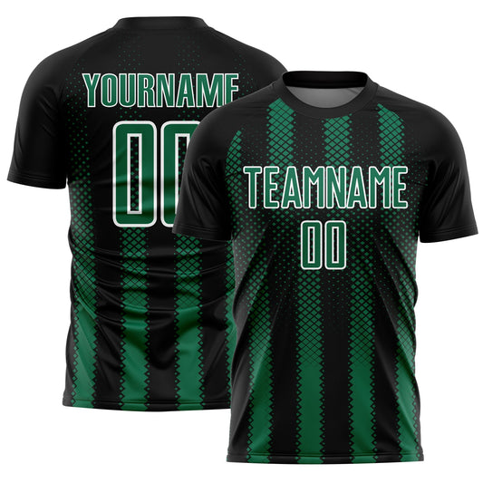 Custom Black Kelly Green-White Geometric Shape Sublimation Soccer Uniform Jersey - Main View