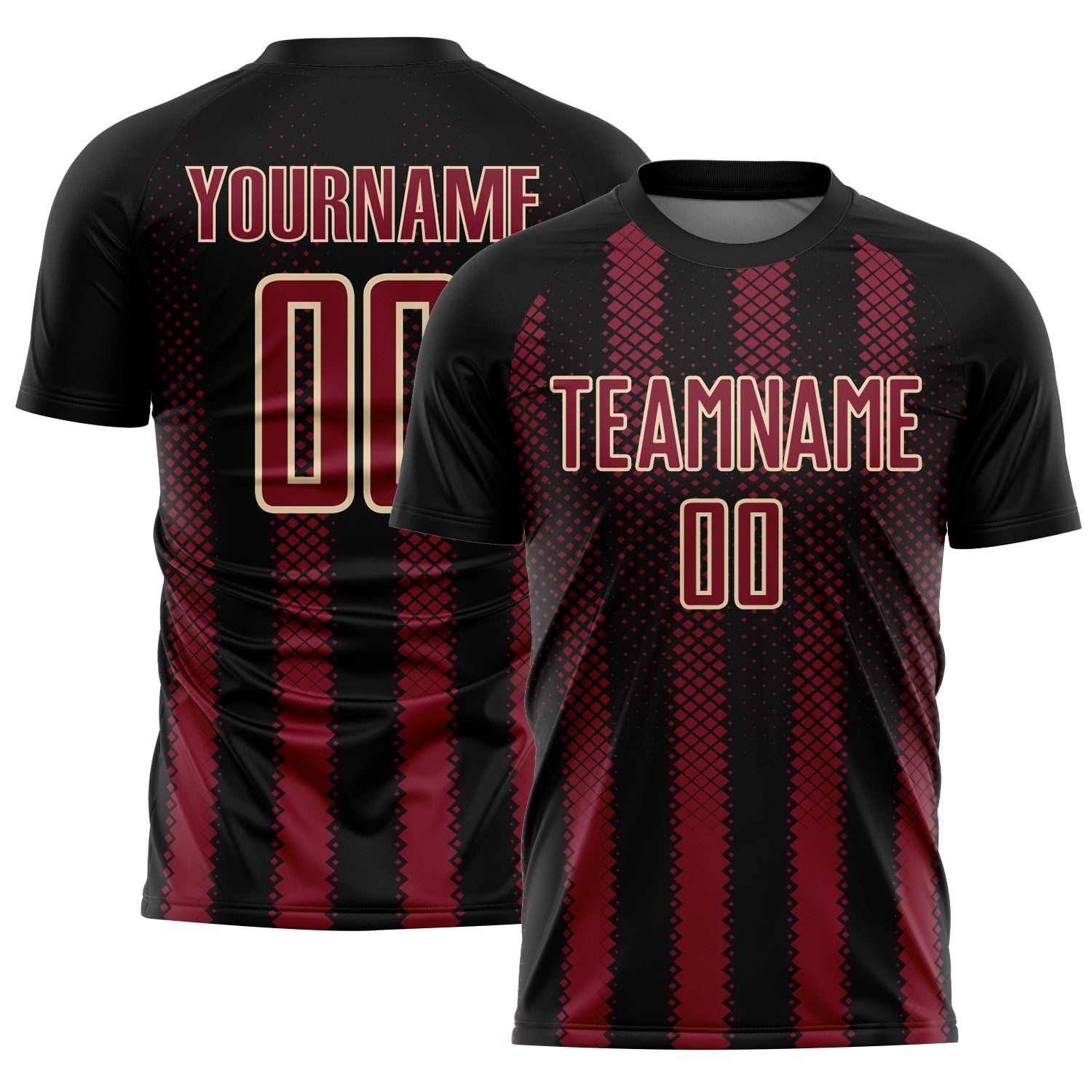 Custom Black Crimson-Cream Geometric Shape Sublimation Soccer Uniform Jersey - Main View