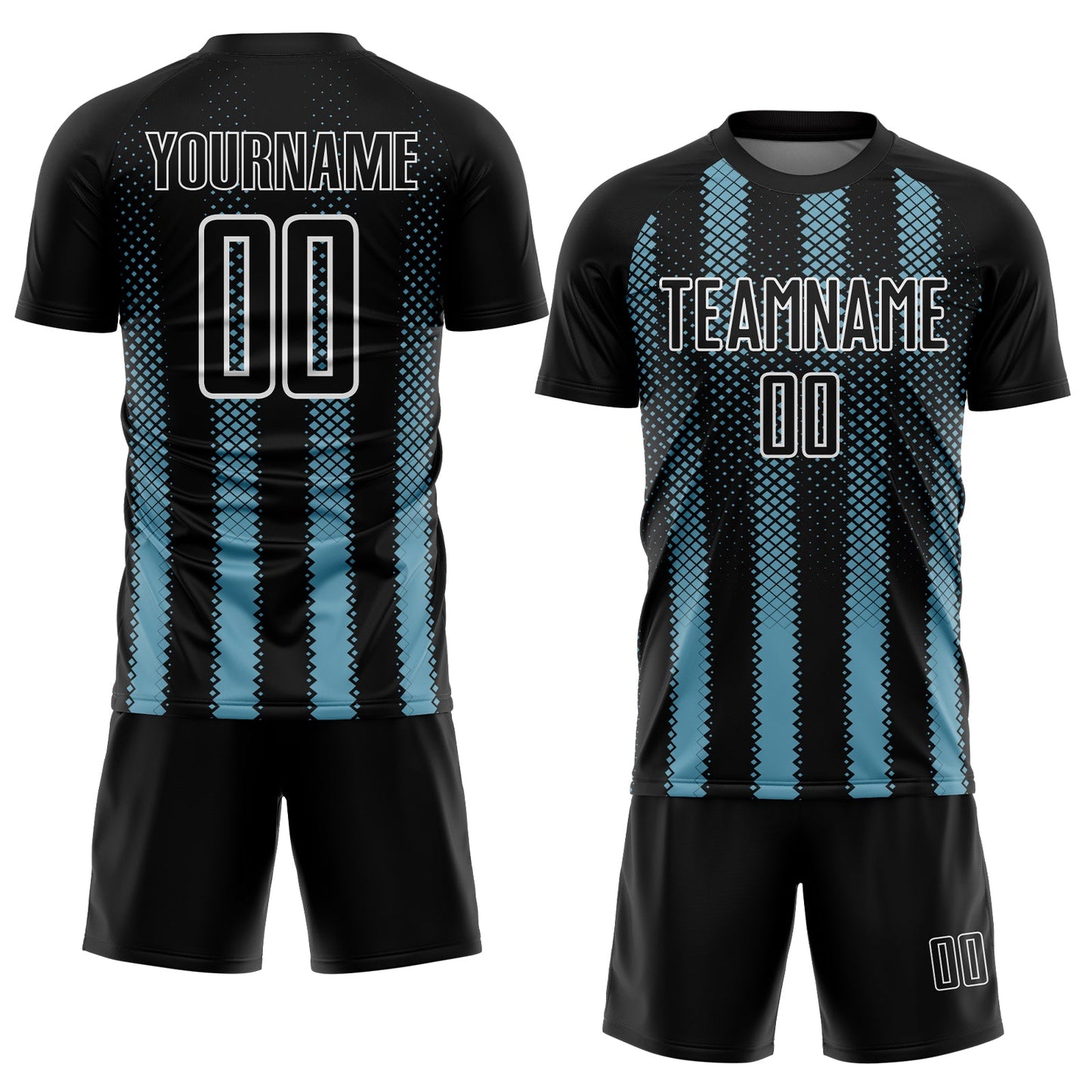 Custom Black Shadow Blue-White Geometric Shape Sublimation Soccer Uniform Jersey view 2
