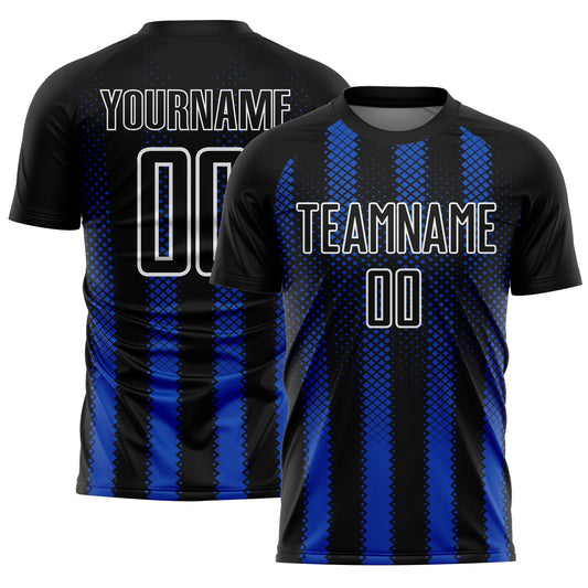 Custom Black Thunder Blue-White Geometric Shape Sublimation Soccer Uniform Jersey - Main View