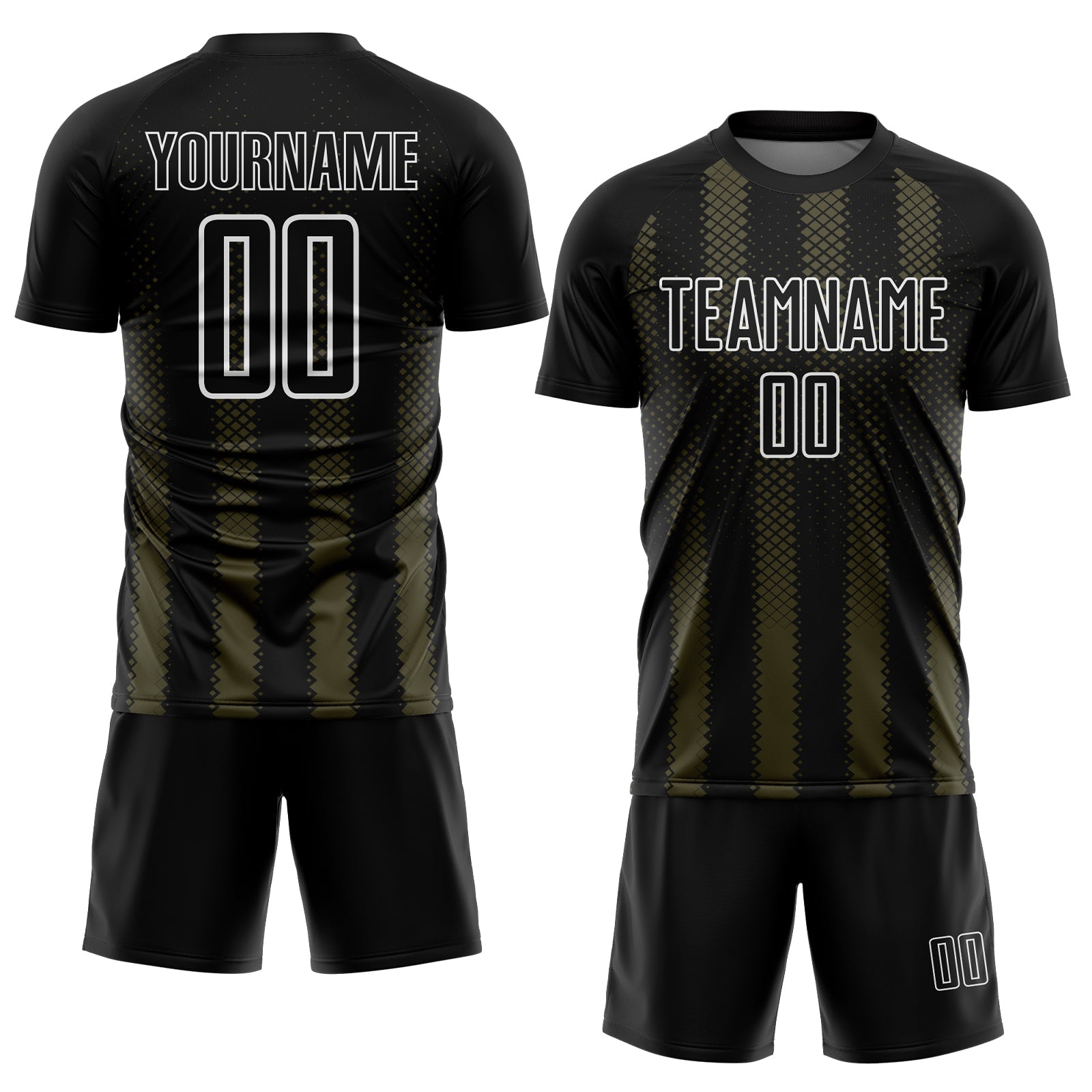 Custom Black Olive-White Geometric Shape Sublimation Soccer Uniform Jersey view 2