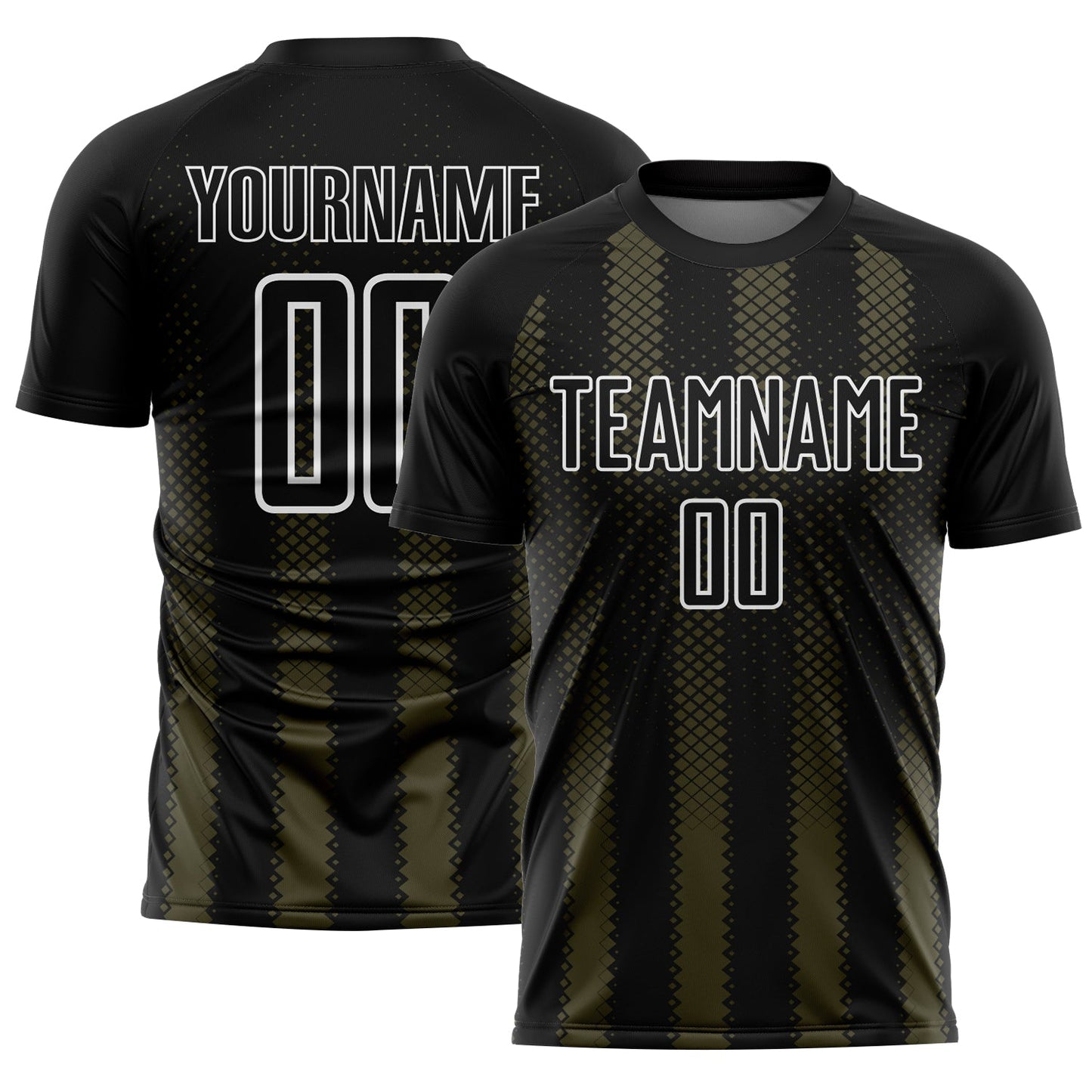 Custom Black Olive-White Geometric Shape Sublimation Soccer Uniform Jersey - Main View