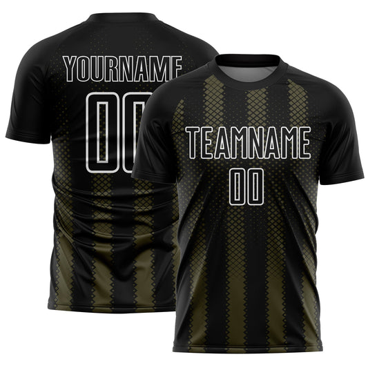 Custom Black Olive-White Geometric Shape Sublimation Soccer Uniform Jersey - Main View