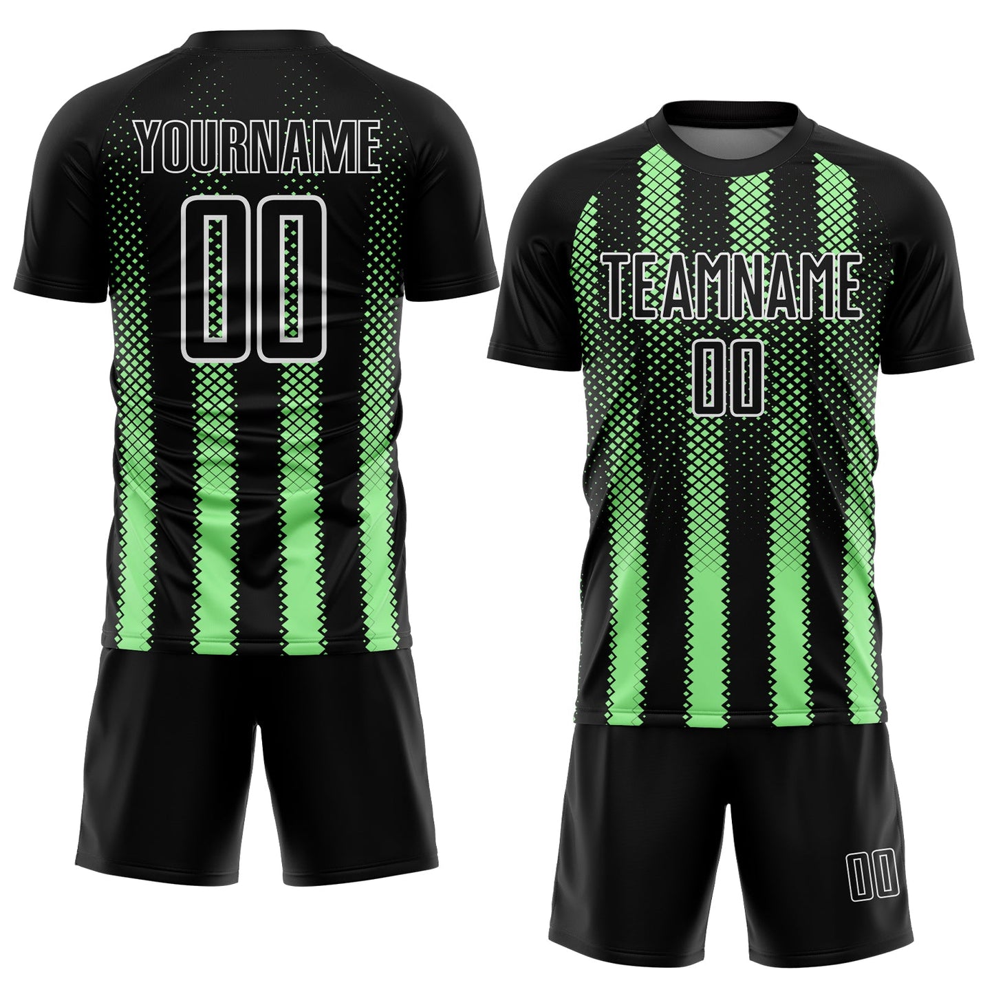 Custom Black Pea Green-White Geometric Shape Sublimation Soccer Uniform Jersey view 2