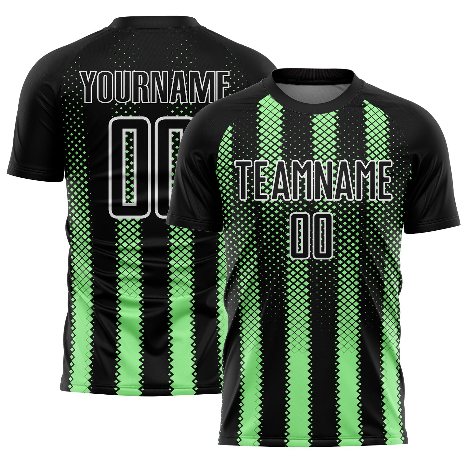 Custom Black Pea Green-White Geometric Shape Sublimation Soccer Uniform Jersey - Main View