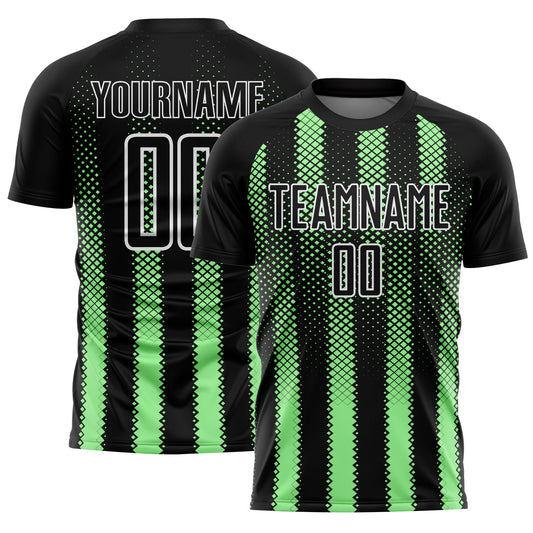 Custom Black Pea Green-White Geometric Shape Sublimation Soccer Uniform Jersey - Main View