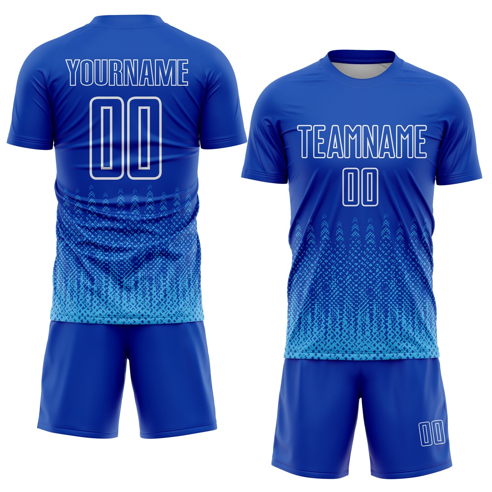 Custom Royal Sky Blue-White Geometric Shape Sublimation Soccer Uniform Jersey view 2
