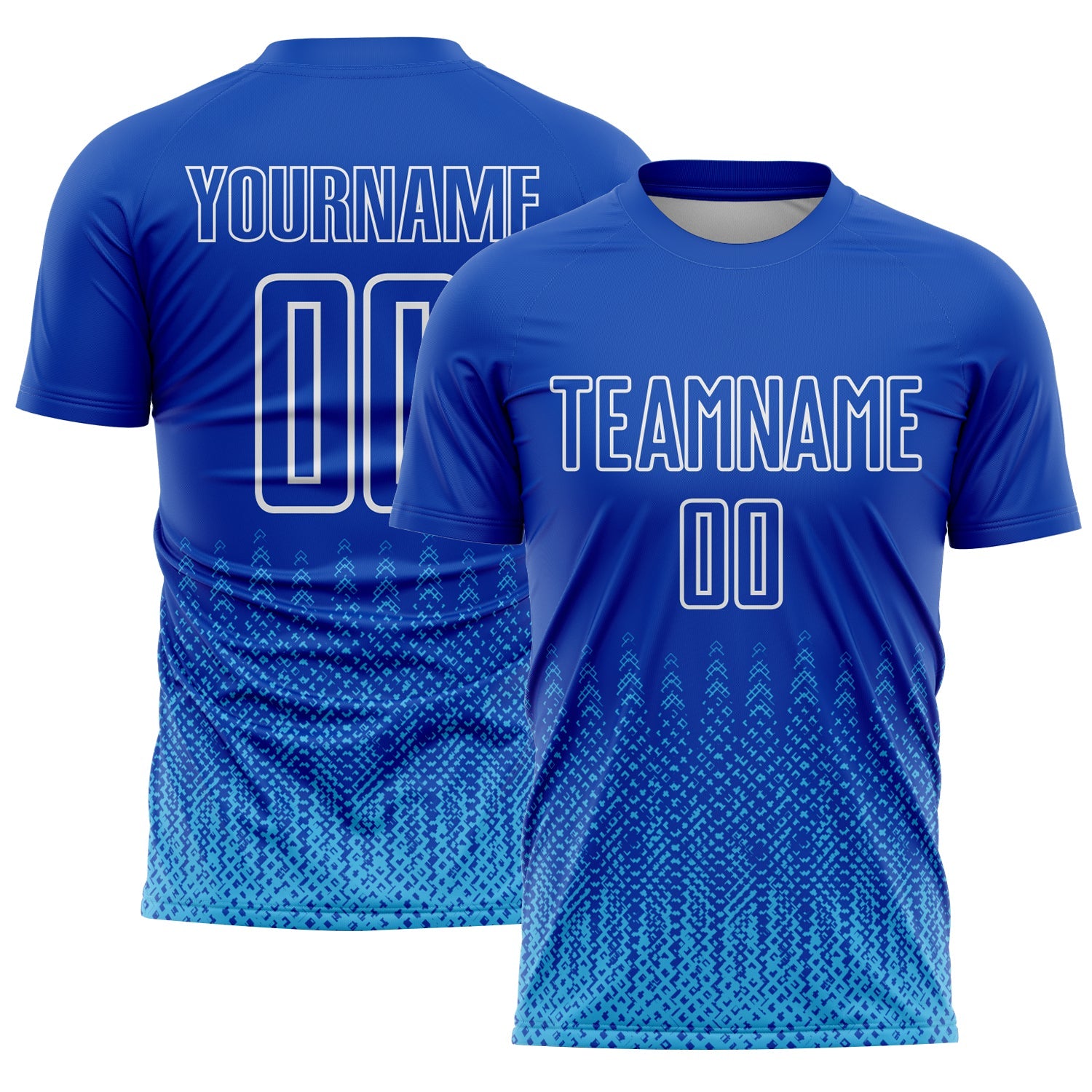Custom Royal Sky Blue-White Geometric Shape Sublimation Soccer Uniform Jersey - Main View