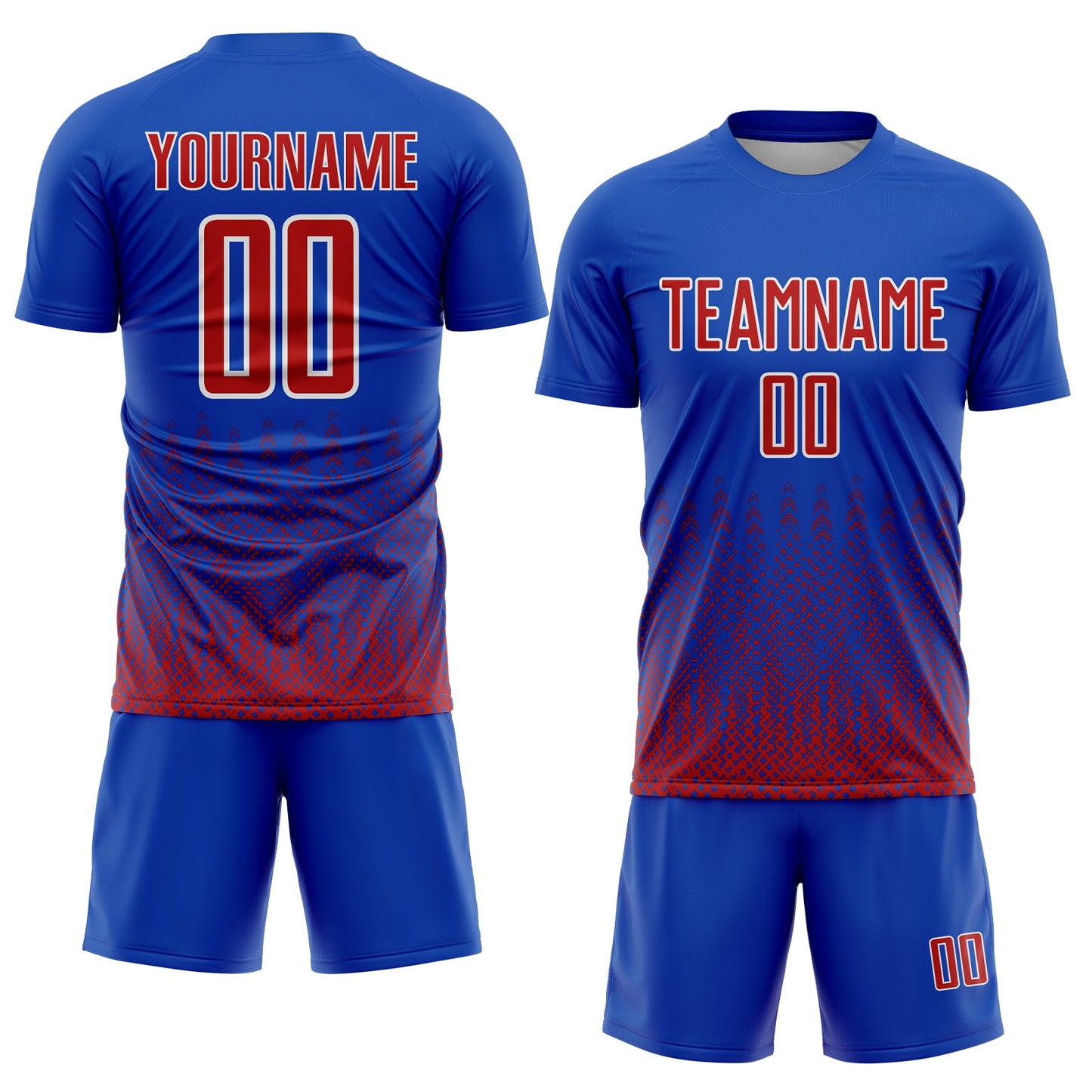 Custom Royal Red-White Geometric Shape Sublimation Soccer Uniform Jersey view 2