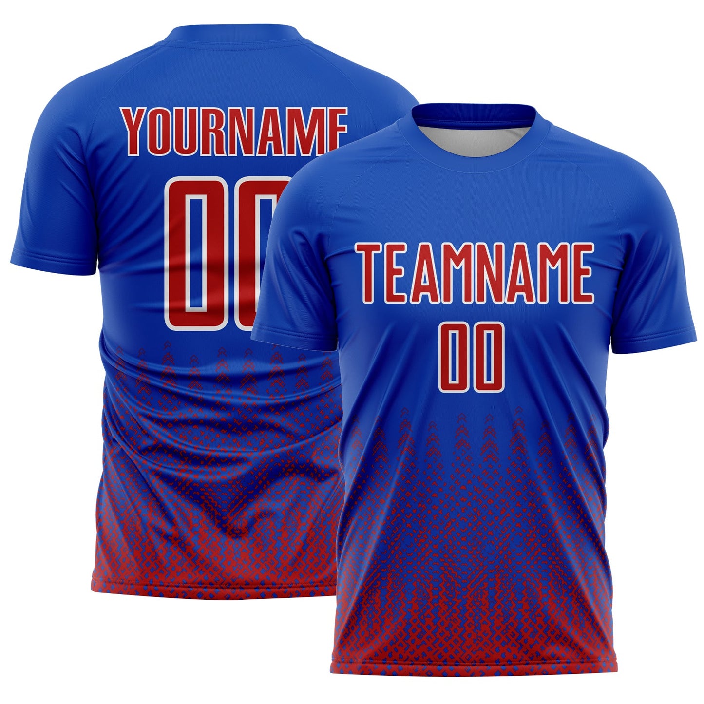 Custom Royal Red-White Geometric Shape Sublimation Soccer Uniform Jersey - Main View