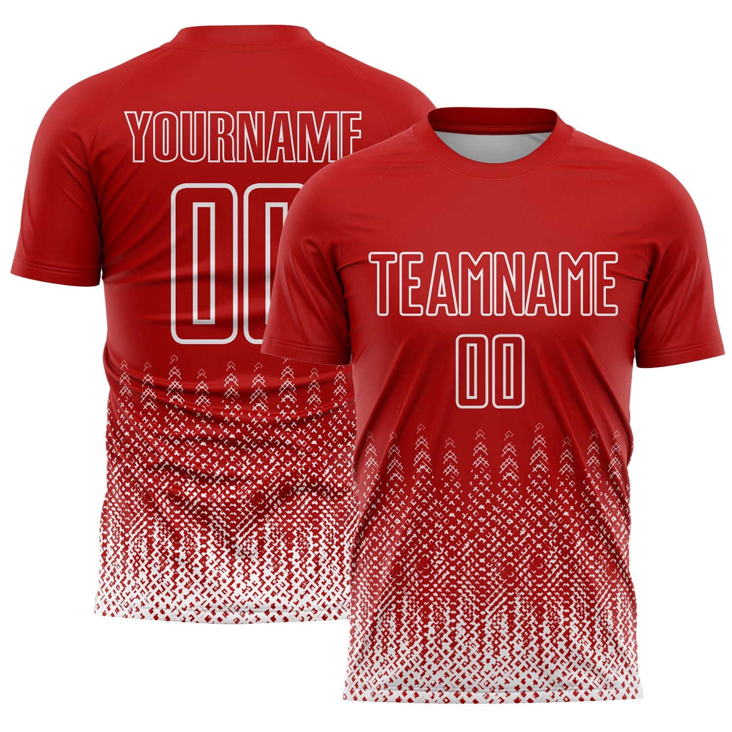 Custom Red White Geometric Shape Sublimation Soccer Uniform Jersey - Main View