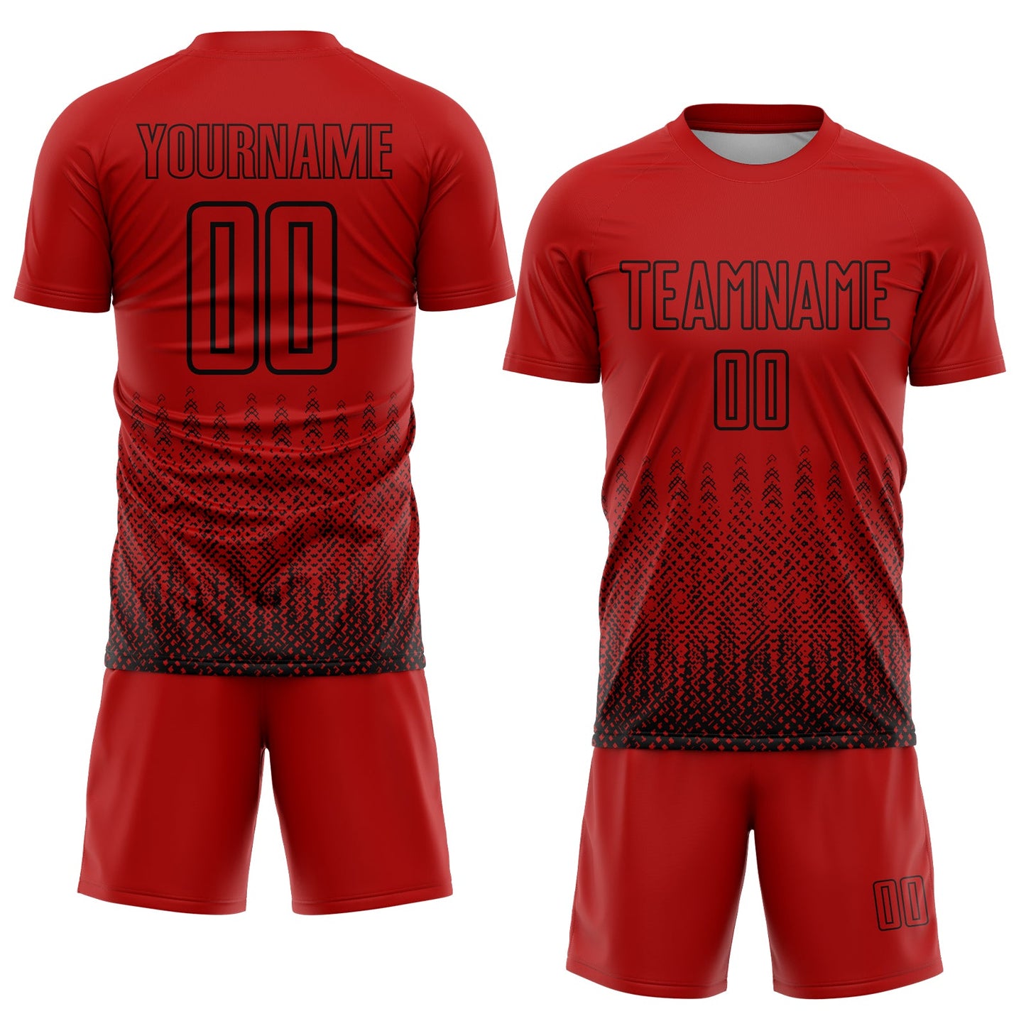 Custom Red Black Geometric Shape Sublimation Soccer Uniform Jersey view 2
