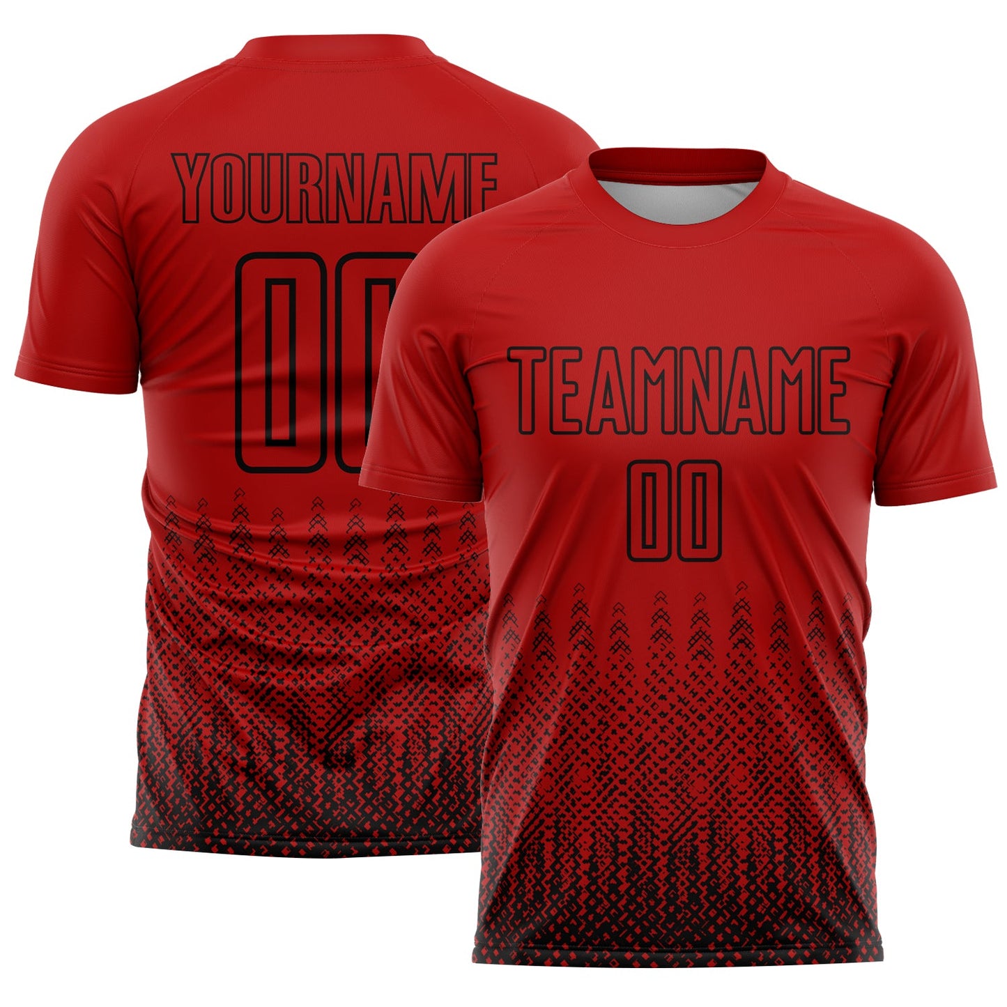 Custom Red Black Geometric Shape Sublimation Soccer Uniform Jersey - Main View