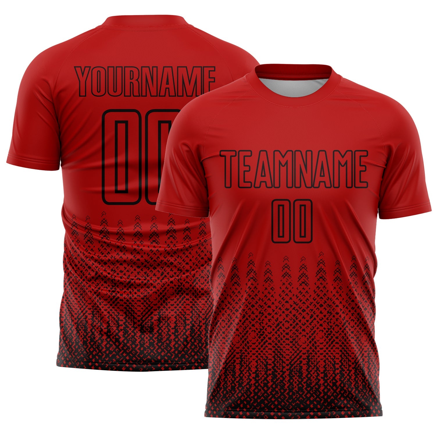 Custom Red Black Geometric Shape Sublimation Soccer Uniform Jersey - Main View