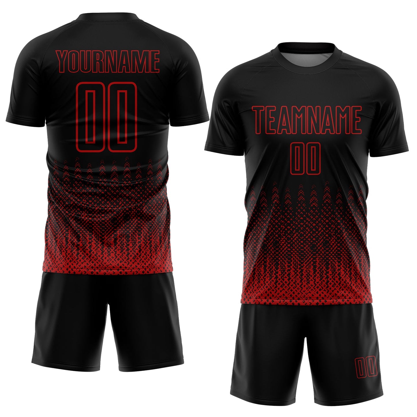 Custom Black Red Geometric Shape Sublimation Soccer Uniform Jersey view 2