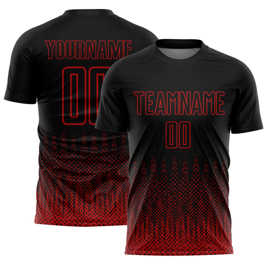 Custom Black Red Geometric Shape Sublimation Soccer Uniform Jersey - Main View