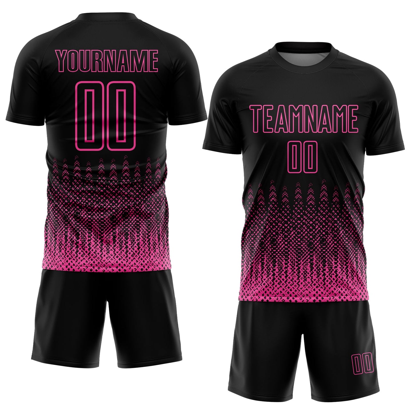 Custom Black Pink Geometric Shape Sublimation Soccer Uniform Jersey view 2