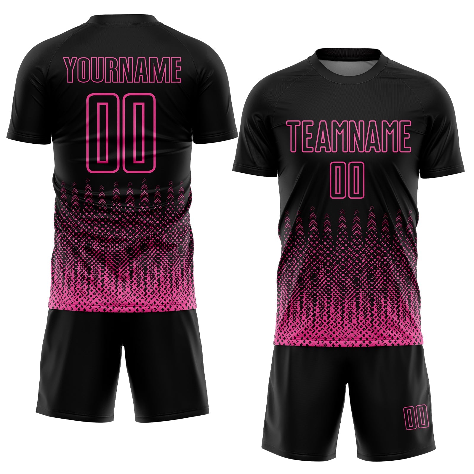 Custom Black Pink Geometric Shape Sublimation Soccer Uniform Jersey view 2