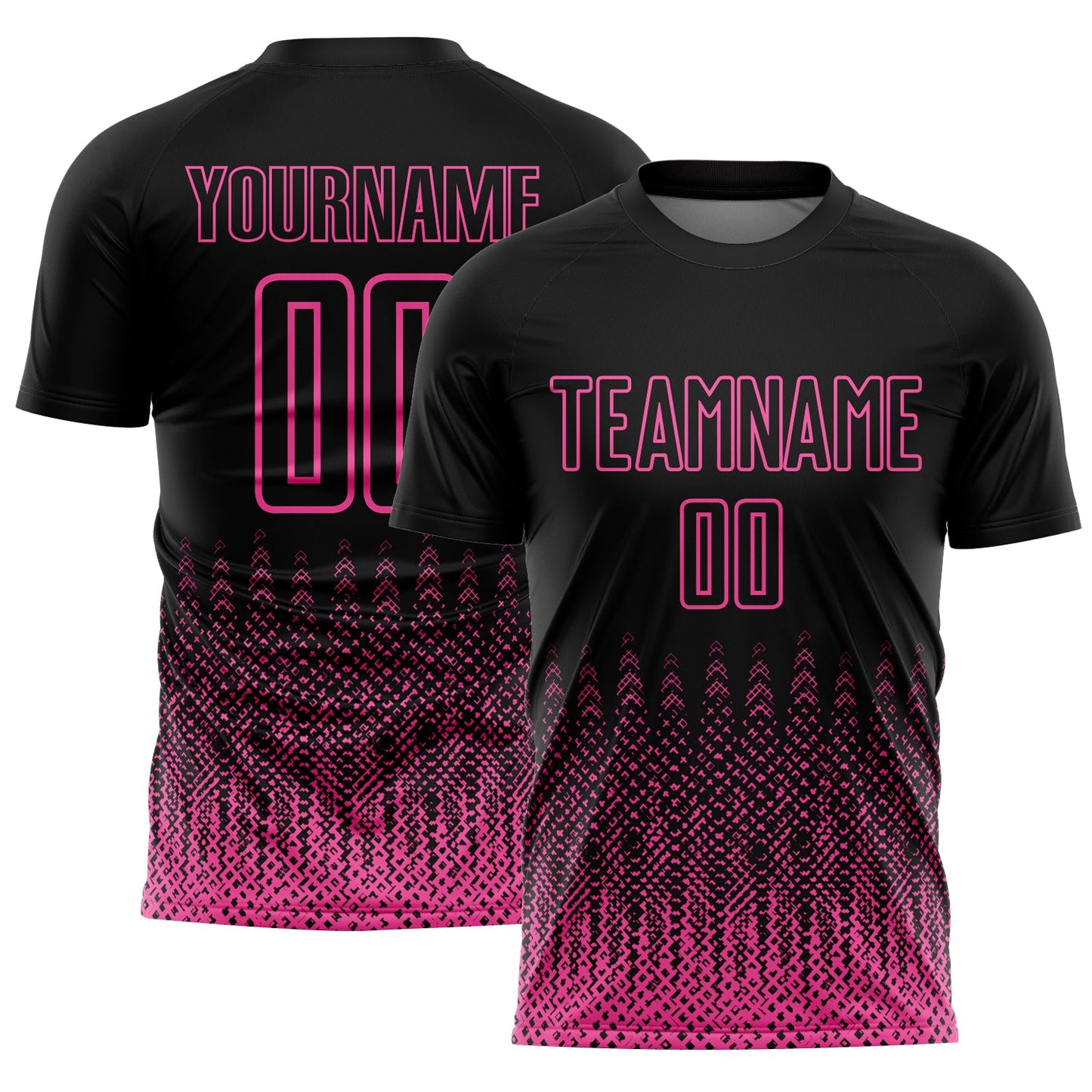 Custom Black Pink Geometric Shape Sublimation Soccer Uniform Jersey - Main View