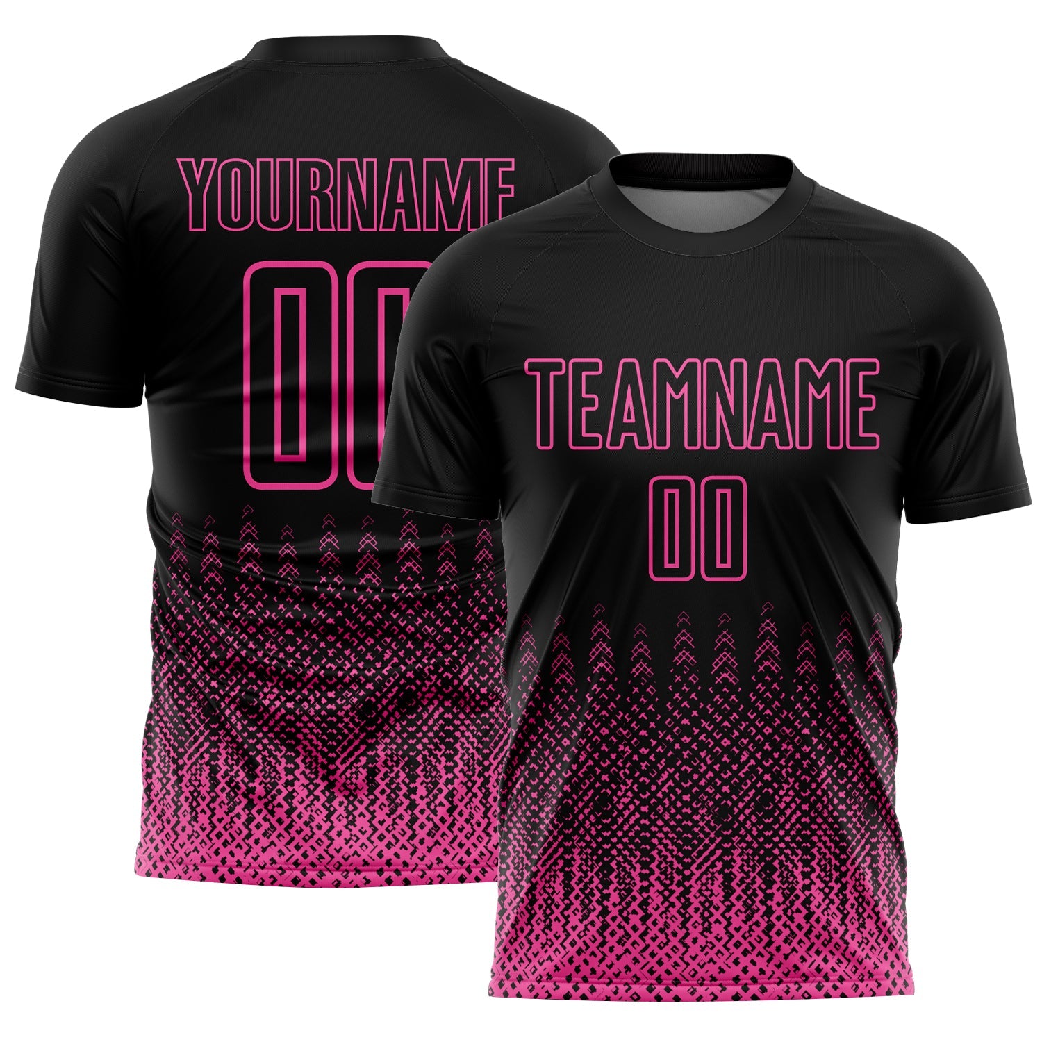 Custom Black Pink Geometric Shape Sublimation Soccer Uniform Jersey - Main View