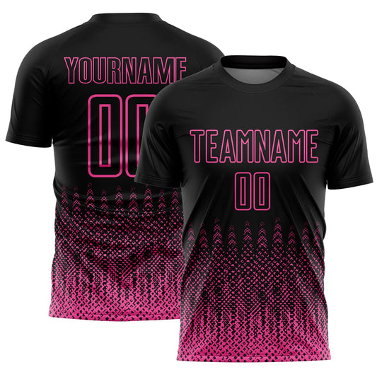 Custom Black Pink Geometric Shape Sublimation Soccer Uniform Jersey - Main View