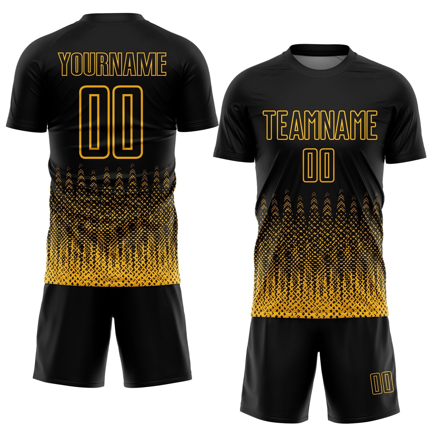 Custom Black Gold Geometric Shape Sublimation Soccer Uniform Jersey view 2