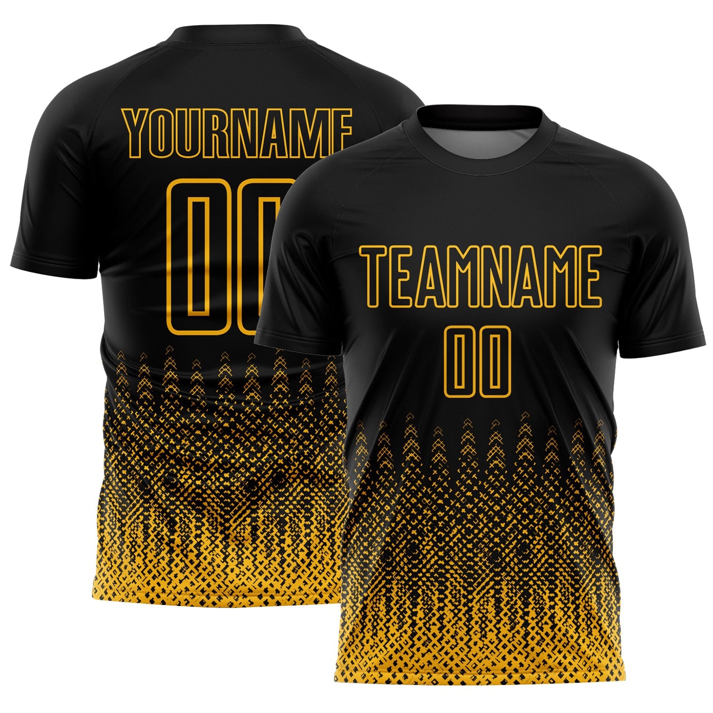 Custom Black Gold Geometric Shape Sublimation Soccer Uniform Jersey - Main View