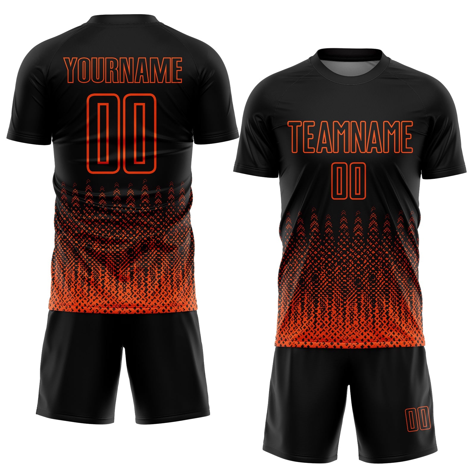 Custom Black Orange Geometric Shape Sublimation Soccer Uniform Jersey view 2